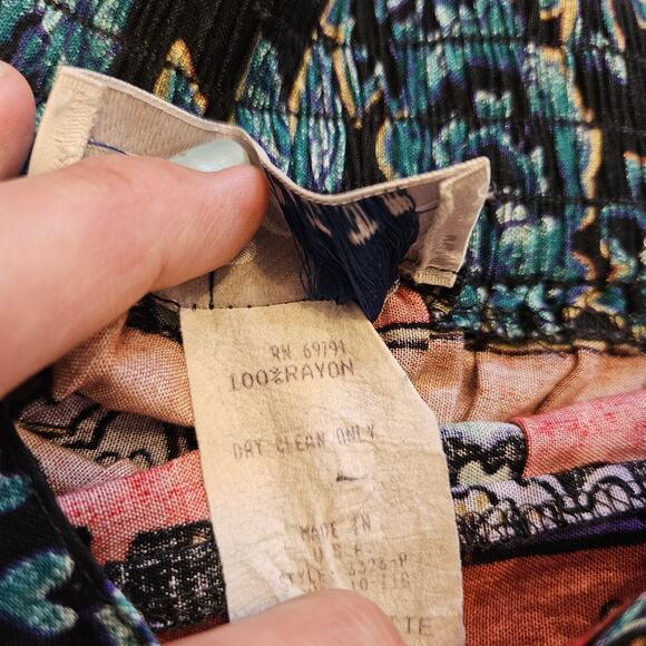 Vtg Patterned Midi Skirt Women M Multicolor Floral Wearable Art Boho 90s Teacher - Picture 10 of 10